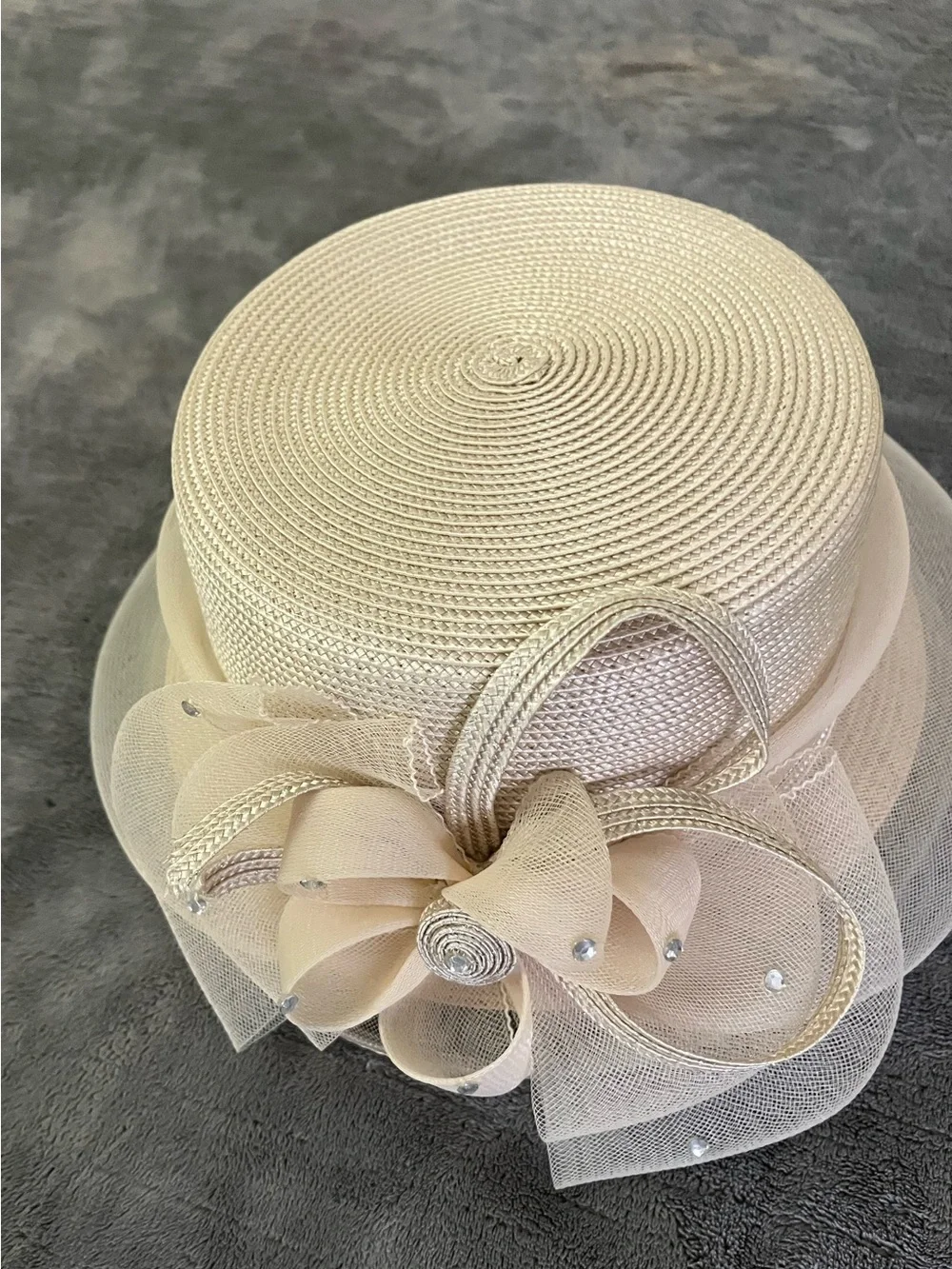 3 Elegant Women's Decorative Straw Hat - White, Beige, Silver